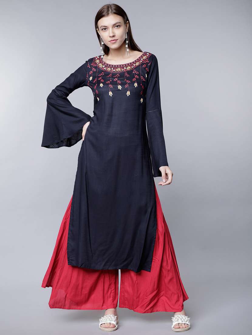 women printed round neck straight kurta