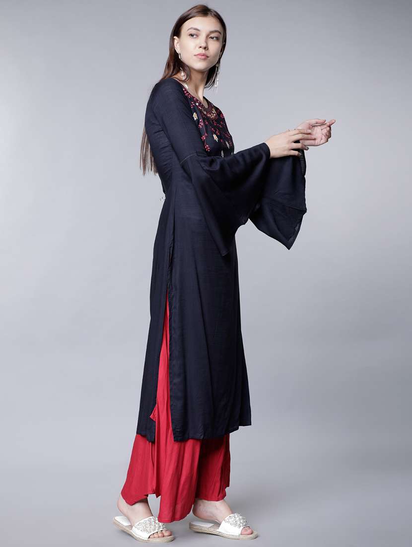 women printed round neck straight kurta - 22499500 -  Standard Image - 3