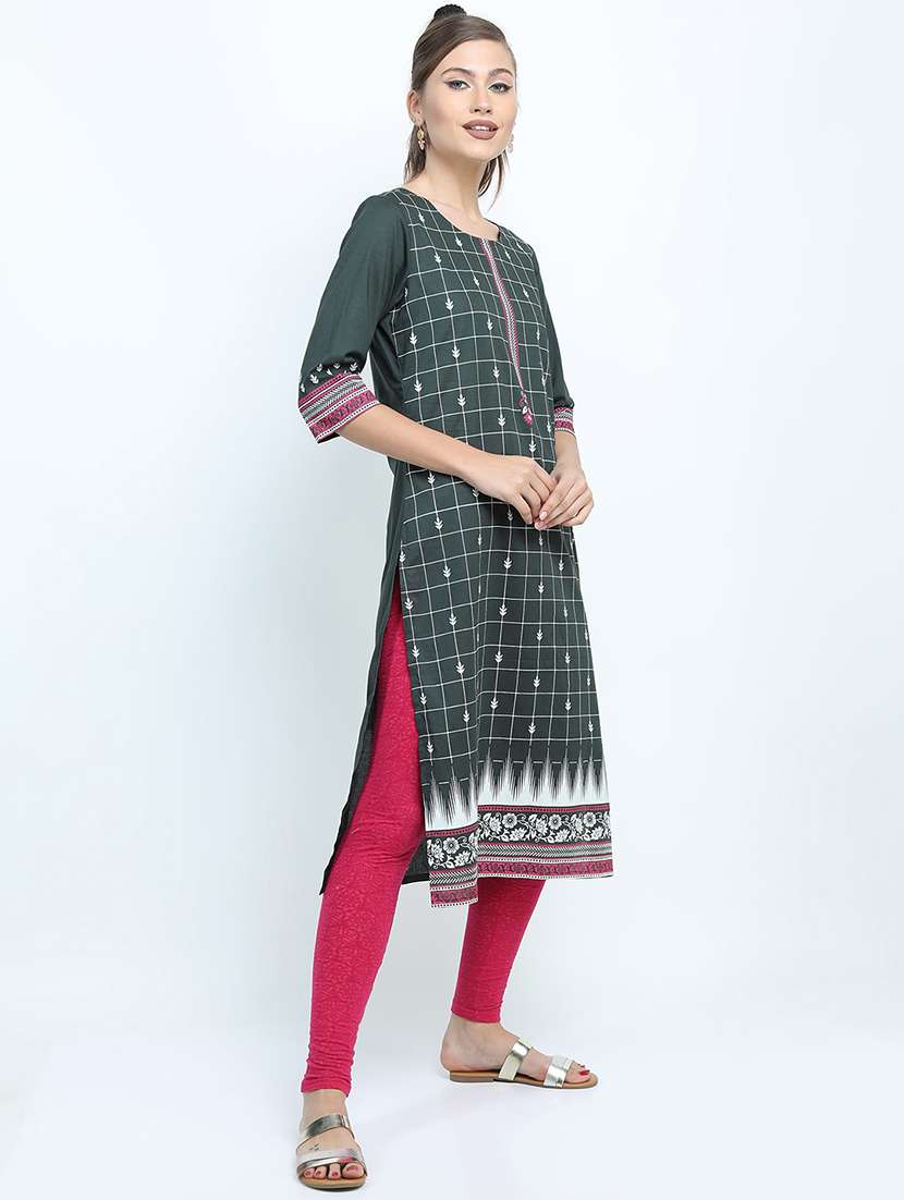 Women Printed Round Neck Straight Kurta - 22499505 -  Standard Image - 5
