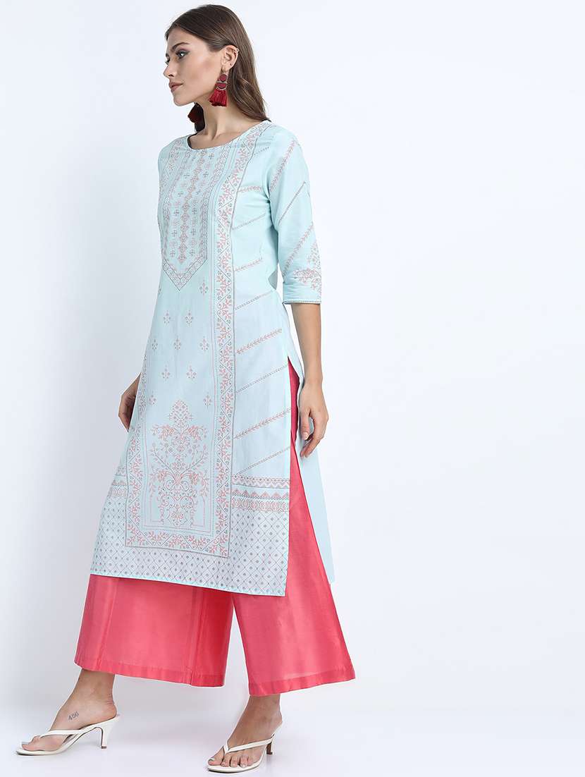 women printed round neck straight kurta - 22499506 -  Standard Image - 3