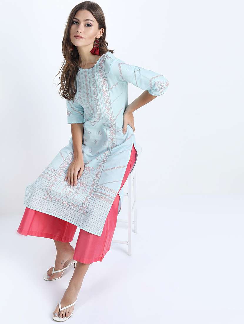 women printed round neck straight kurta - 22499506 -  Standard Image - 5