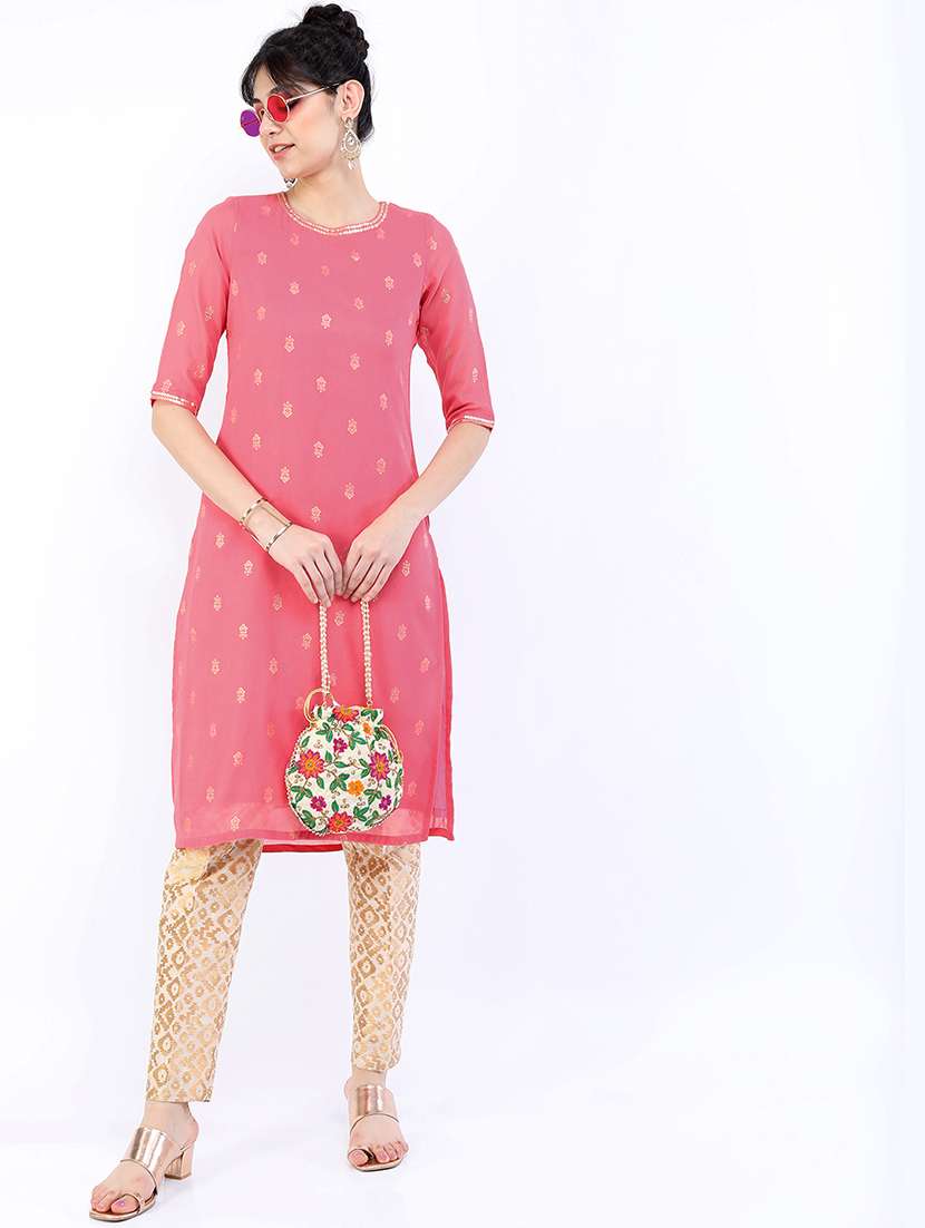women self design round neck straight kurta