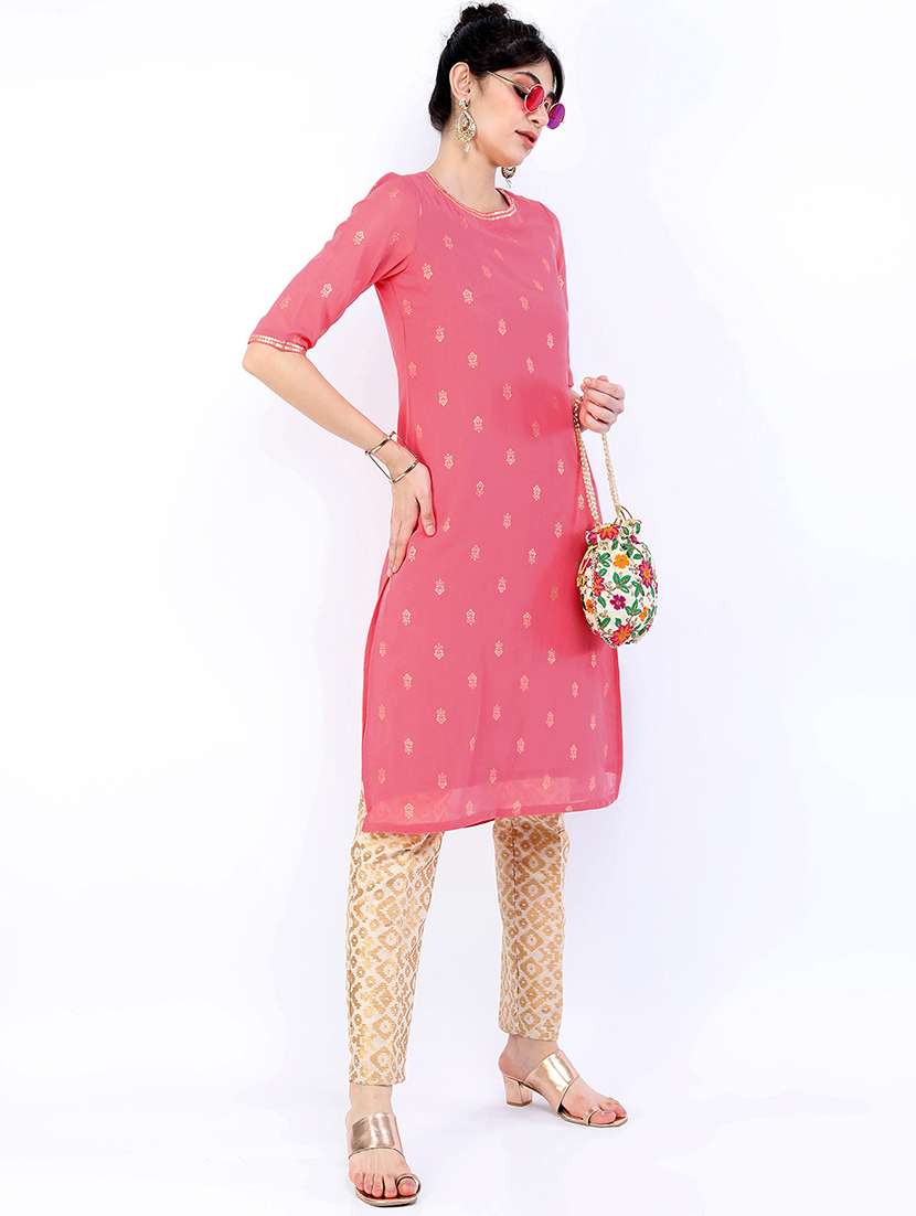 women self design round neck straight kurta - 22499508 -  Standard Image - 3