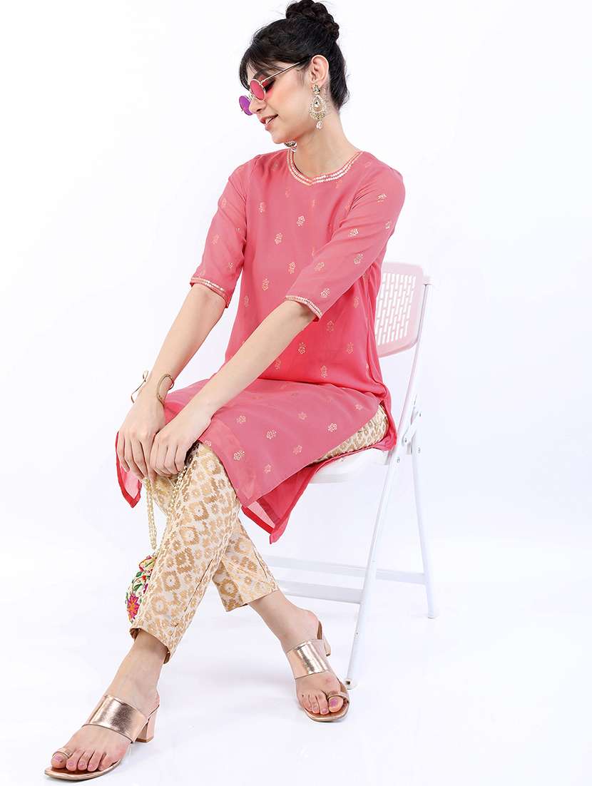 women self design round neck straight kurta - 22499508 -  Standard Image - 5