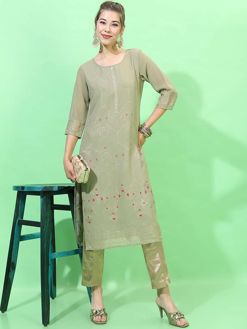 women printed round neck straight kurta