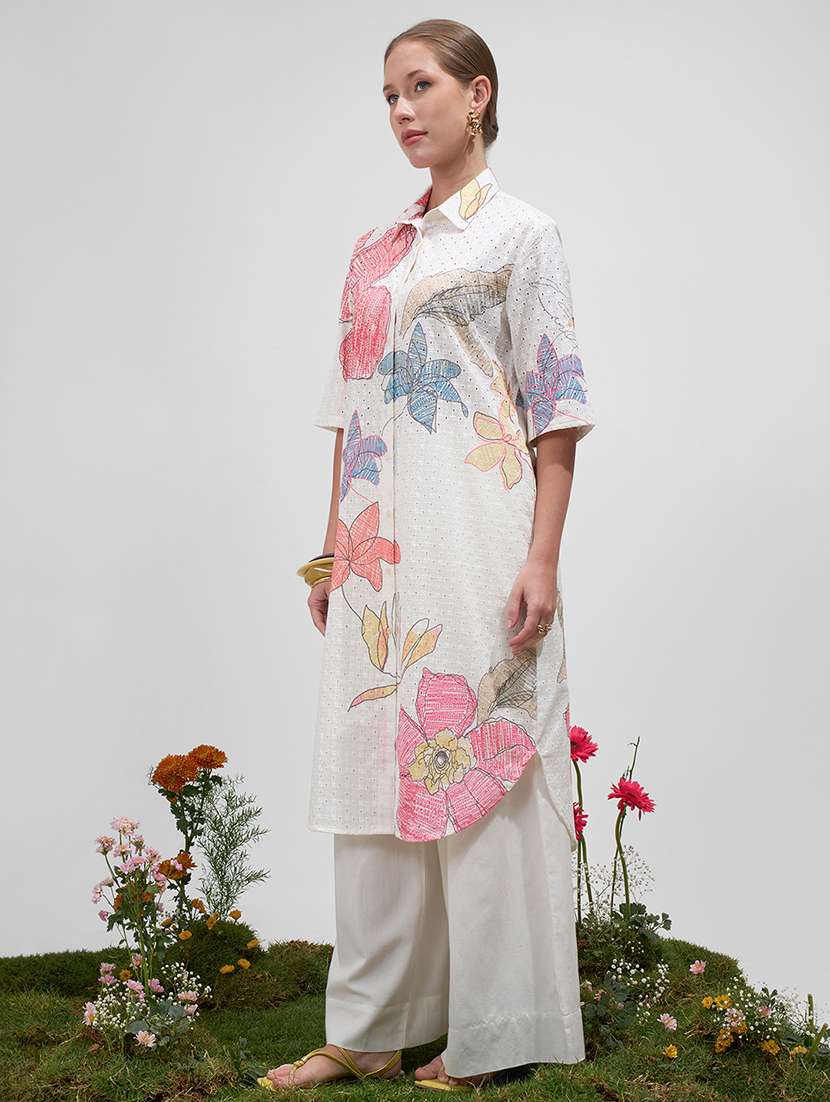 women printed collared straight kurta - 22499561 -  Standard Image - 3