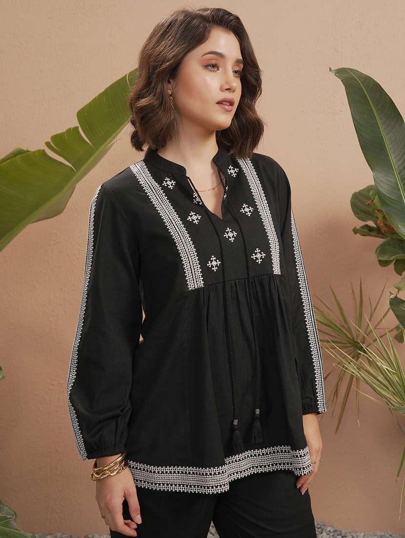 women embroidered long sleeves flared top - 22499563 -  Standard Image - 3
