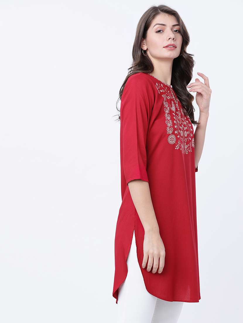 women printed keyhole neck straight kurti - 22499565 -  Standard Image - 3