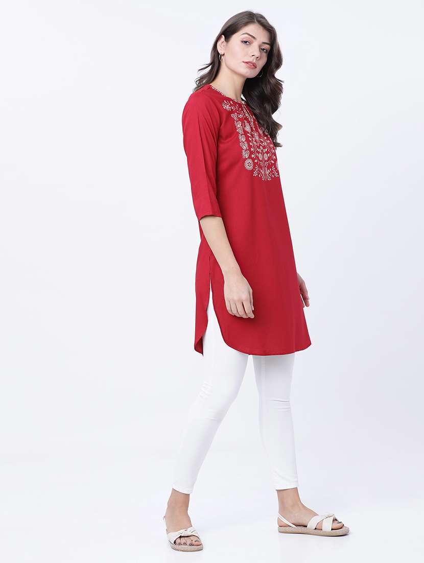 women printed keyhole neck straight kurti - 22499565 -  Standard Image - 5
