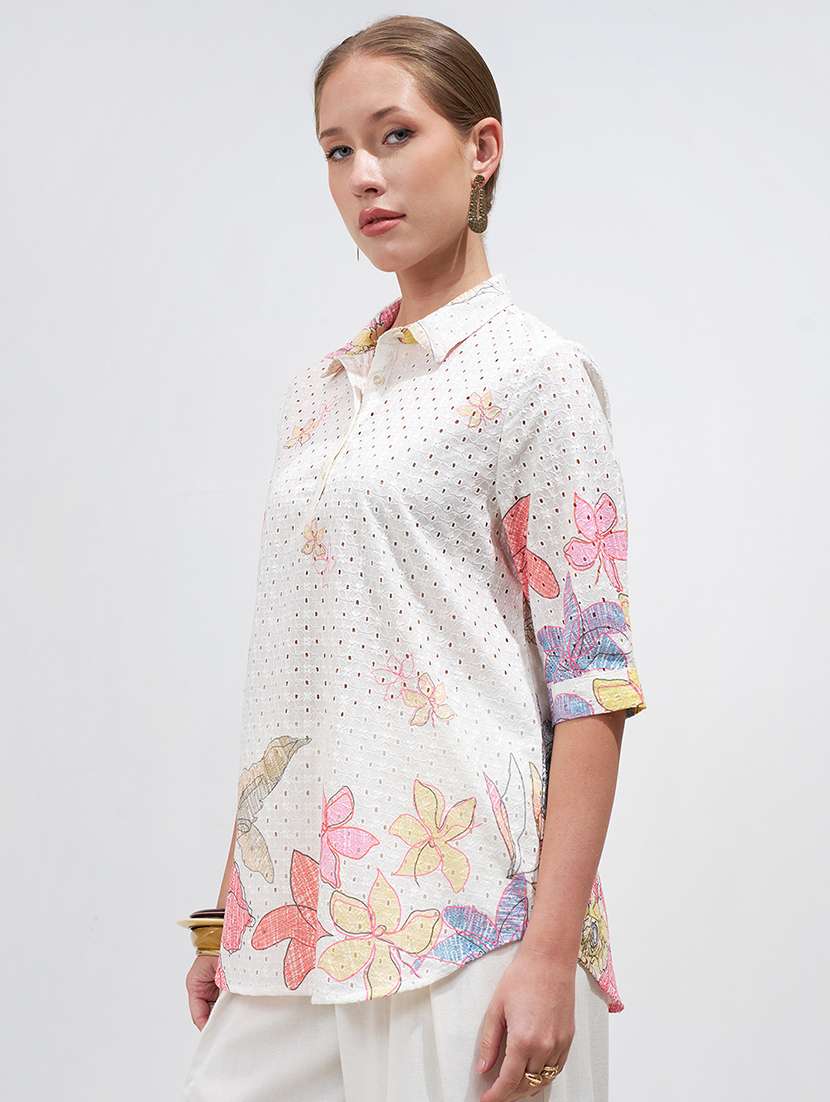 women floral printed three quarter sleeves top - 22499569 -  Standard Image - 3