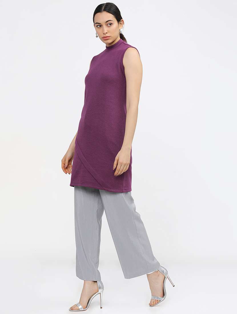 women solid mock neck sleeveless long top - 22499584 -  Standard Image - 3