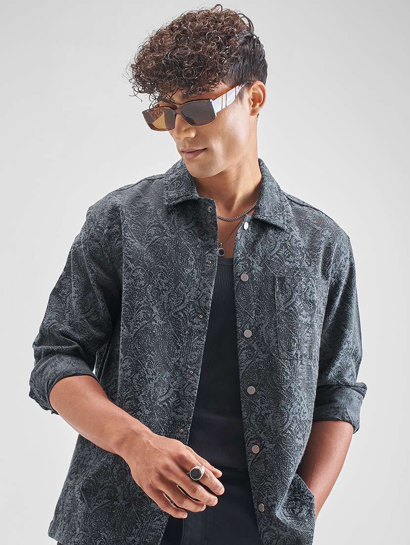 men printed long sleeve regular fit casual shirt
