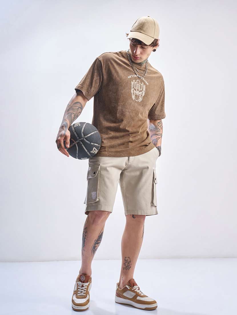 men solid mid rise relaxed fit cargo shorts - 22499609 -  Standard Image - 5