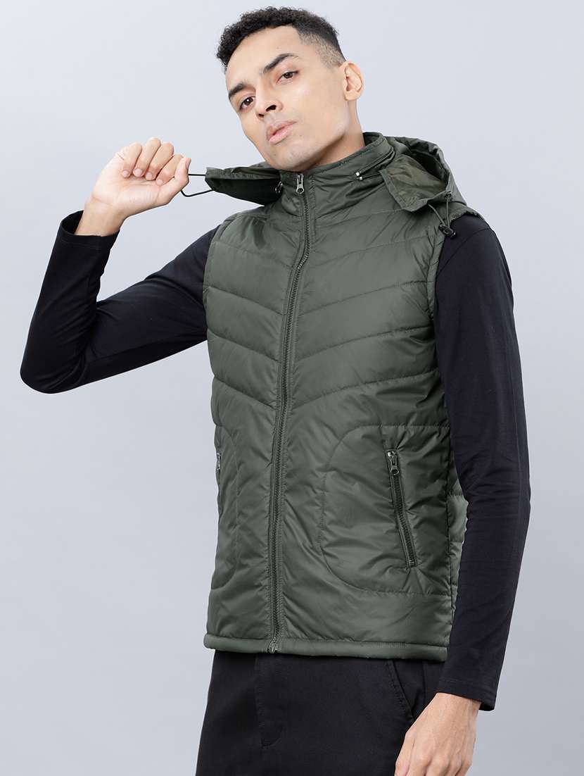 men solid sleeveless regular fit puffer jacket - 22499613 -  Standard Image - 3