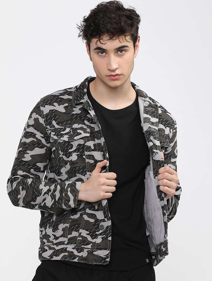 men camouflage long sleeve regular fit jacket