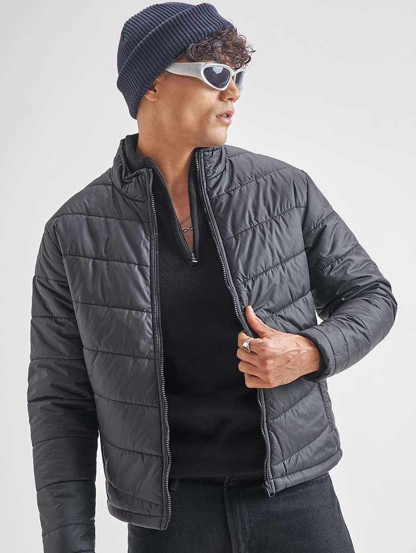 men solid long sleeve regular fit puffer jacket