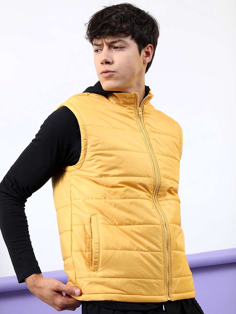men solid sleeveless regular fit puffer jacket - 22499622 -  Standard Image - 3
