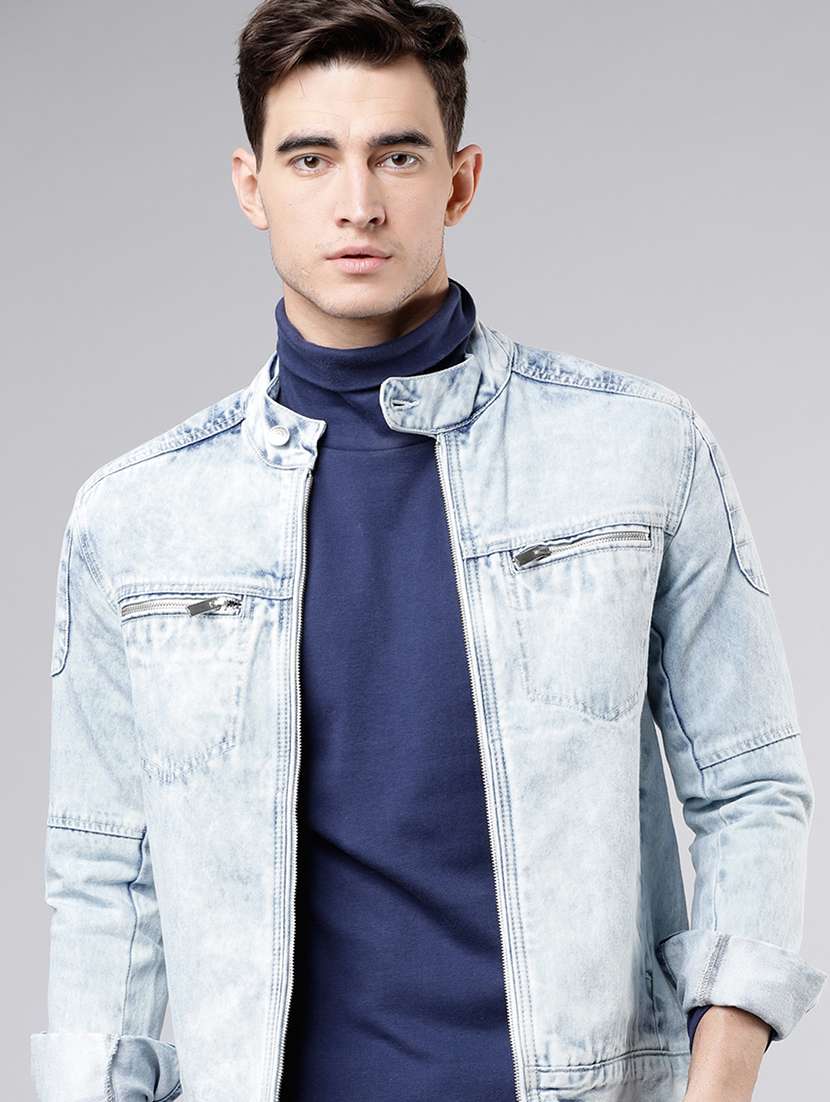men washed long sleeve denim jacket