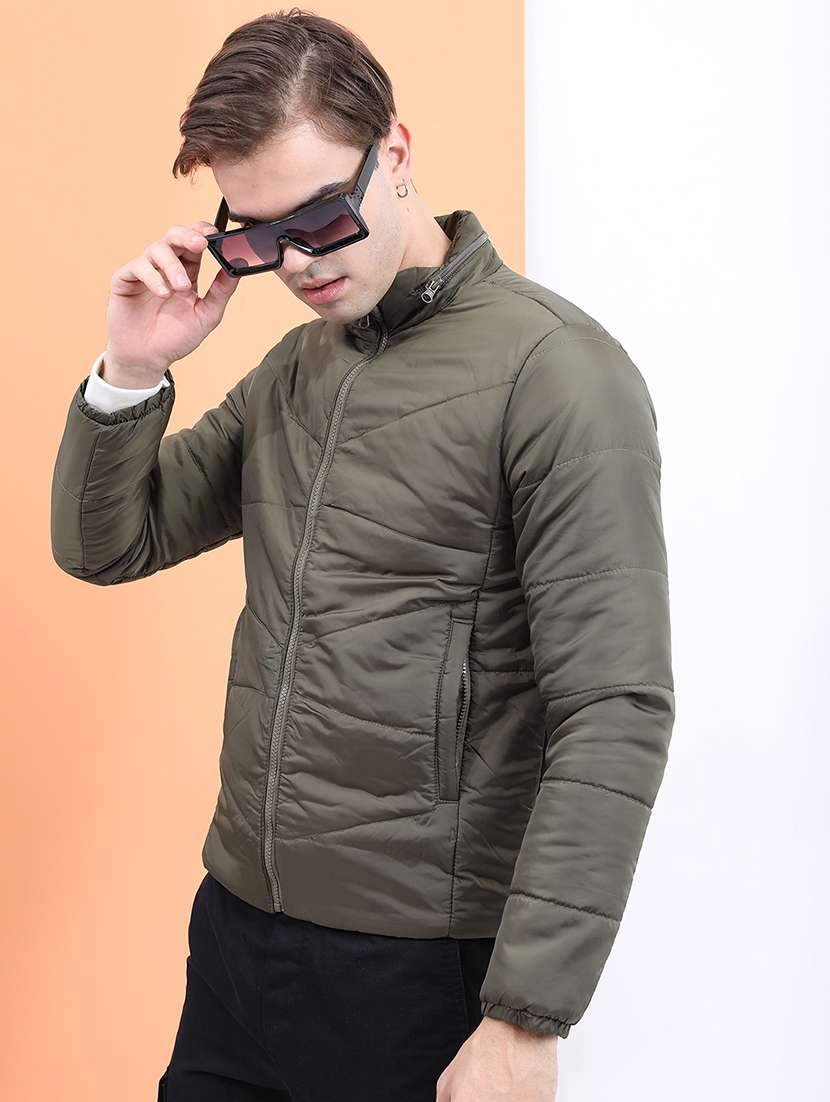 men solid long sleeve regular fit puffer jacket