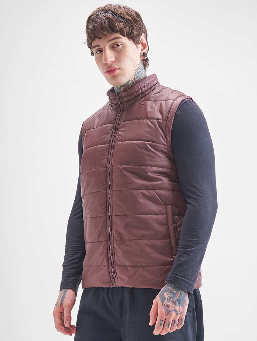 men solid sleeveless regular fit puffer jacket - 22499631 -  Standard Image - 3