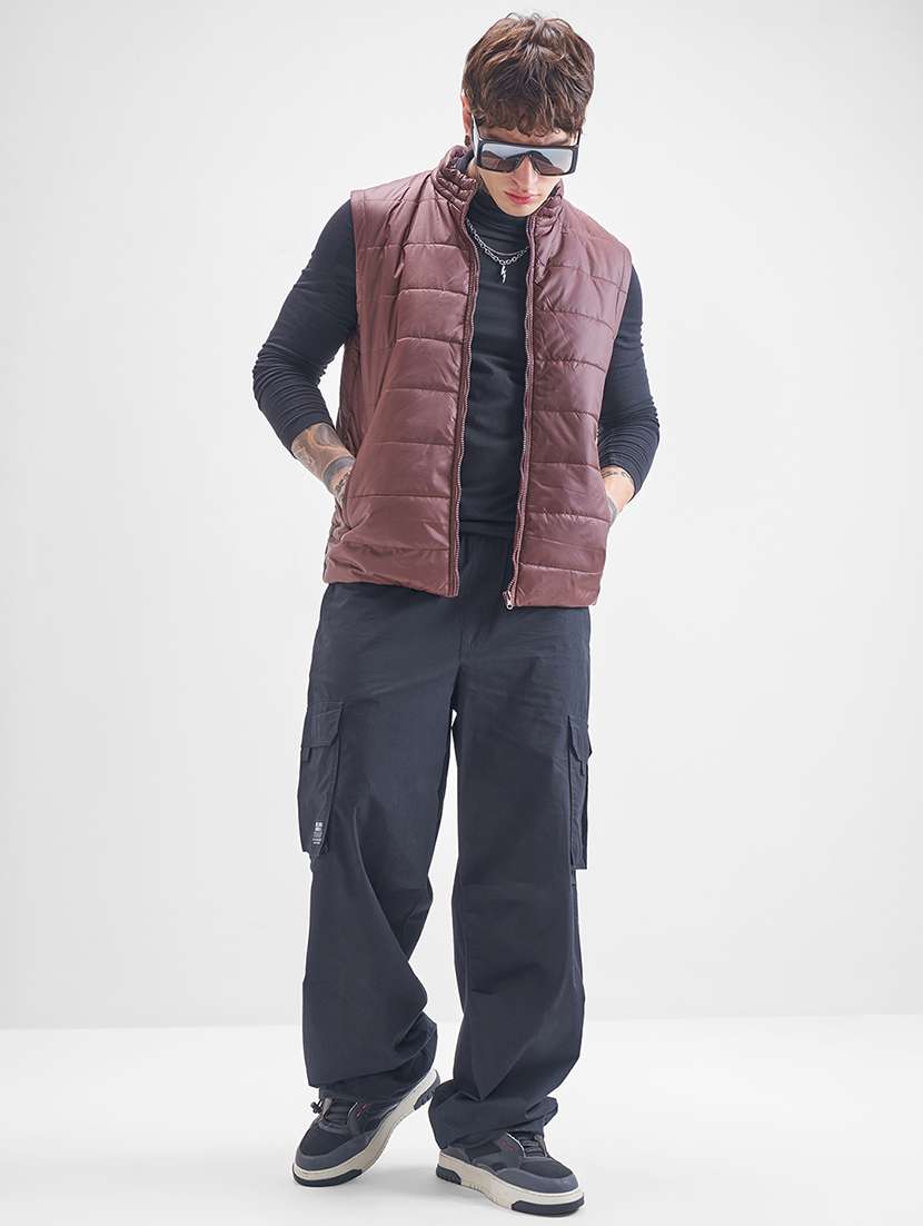 men solid sleeveless regular fit puffer jacket - 22499631 -  Standard Image - 5