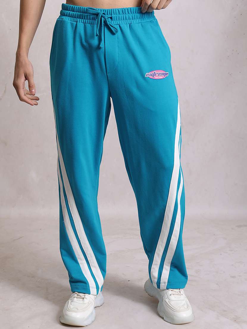 men side striped mid rise full length track pant
