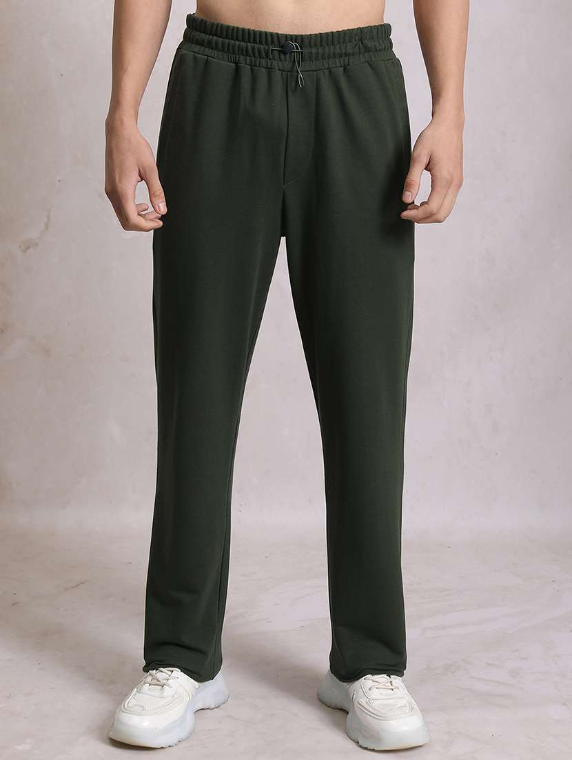 men solid mid rise full length track pant