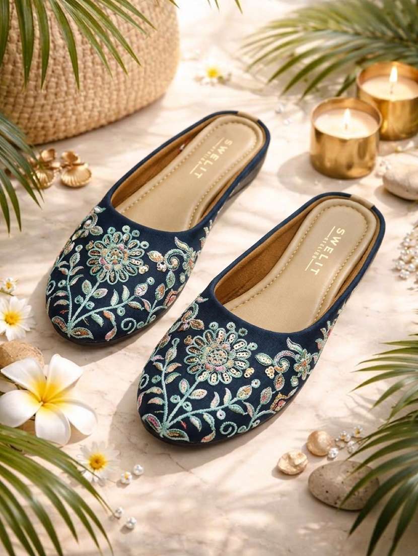 women embroidered slip on mules
