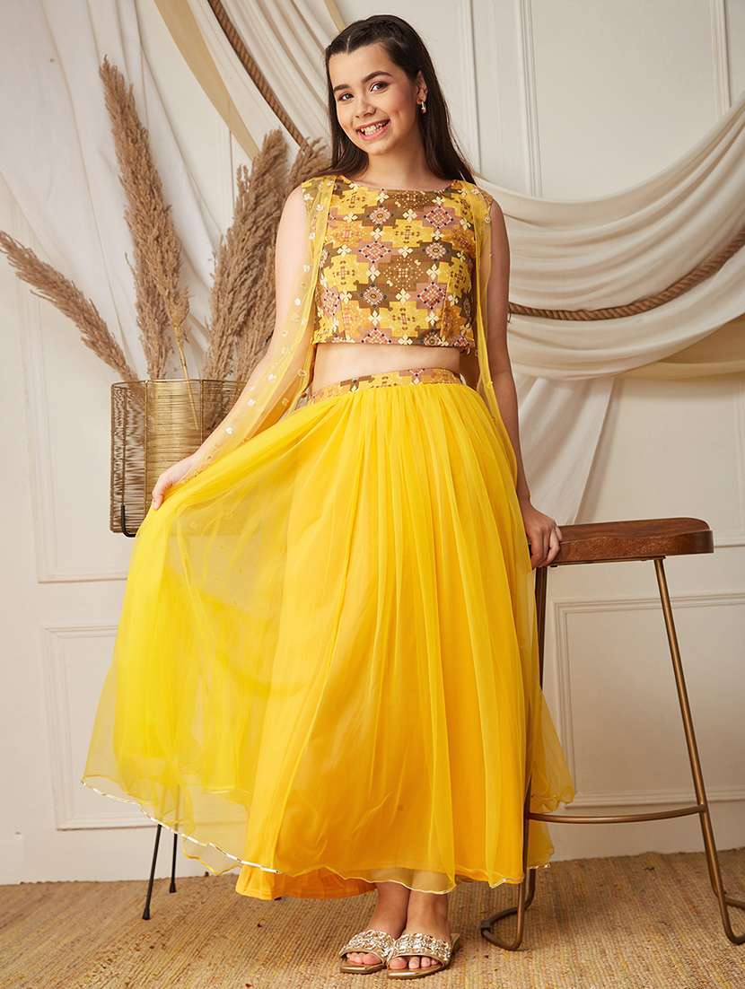 girls solid sleeveless lehenga choli set