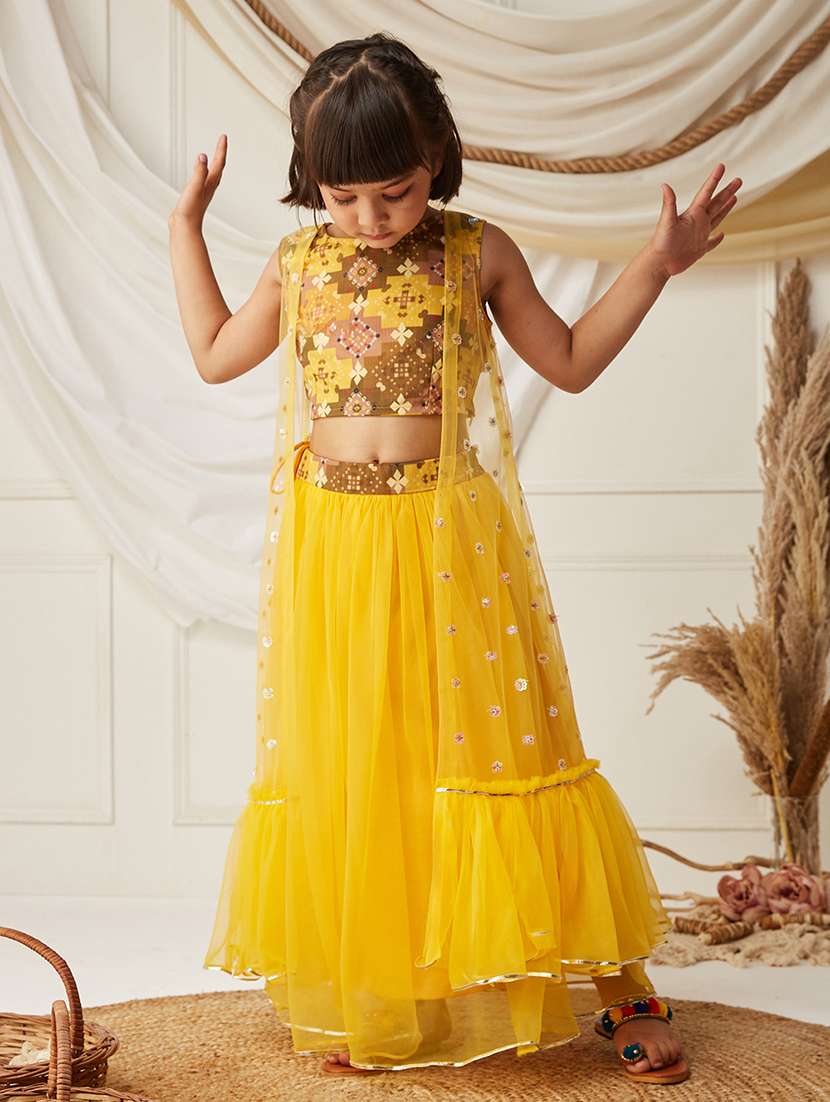 girls solid sleeveless lehenga choli set