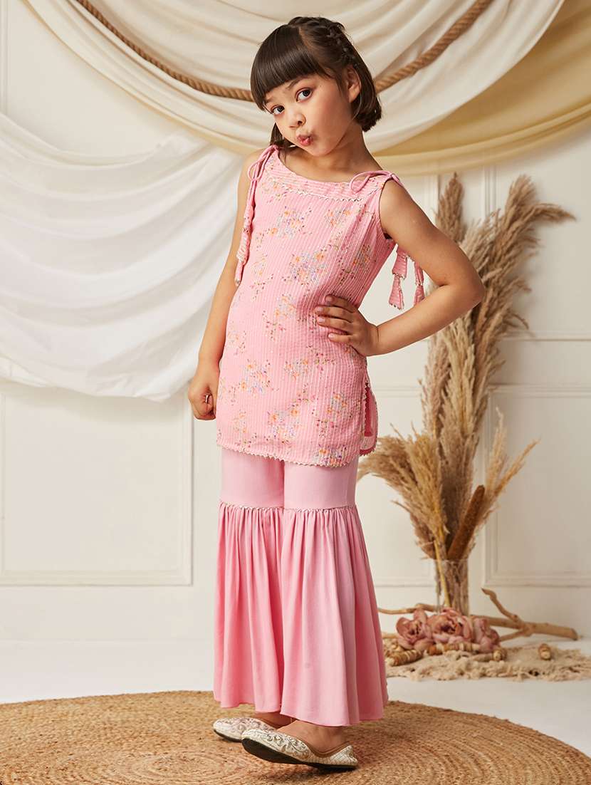 girls printed sleeveless kurta with sharara set - 22499702 -  Standard Image - 3