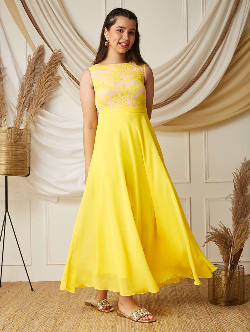 girls self design sleeveless fit and flare dress - 22499705 -  Standard Image - 3