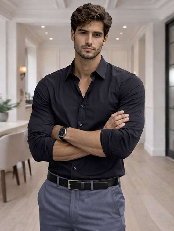 men solid long sleeve slim fit formal shirt