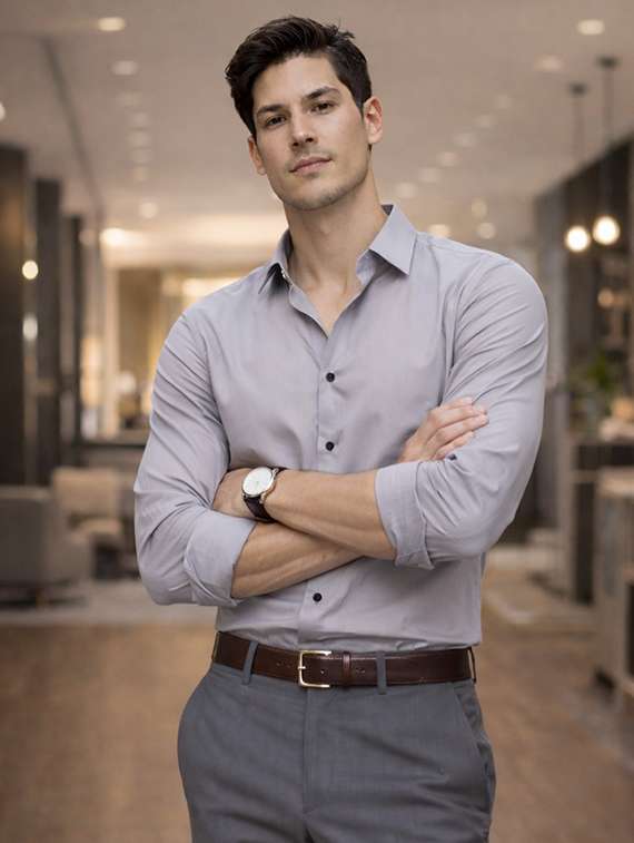 men solid long sleeve slim fit formal shirt