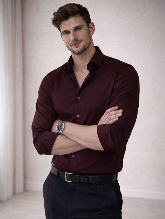 men solid long sleeve slim fit formal shirt