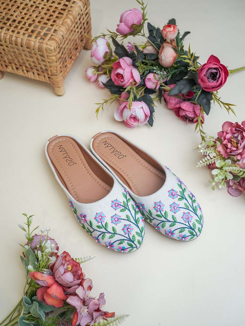 women embroidered slip on mules