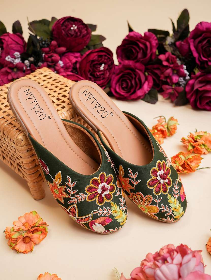 women embroidered slip on mules