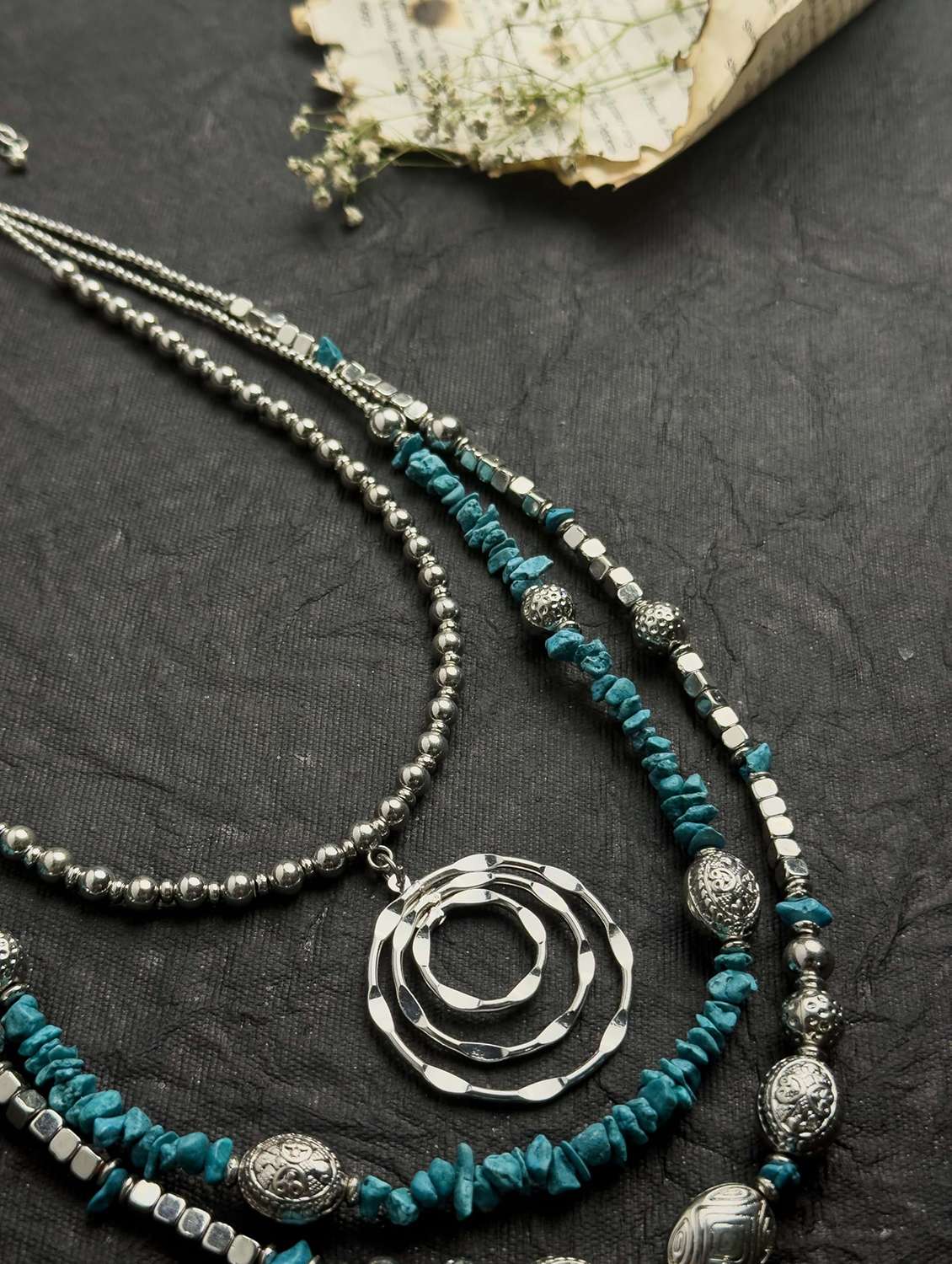 blue beaded multi layer metal beads statement necklace for women - 22499738 -  Standard Image - 3