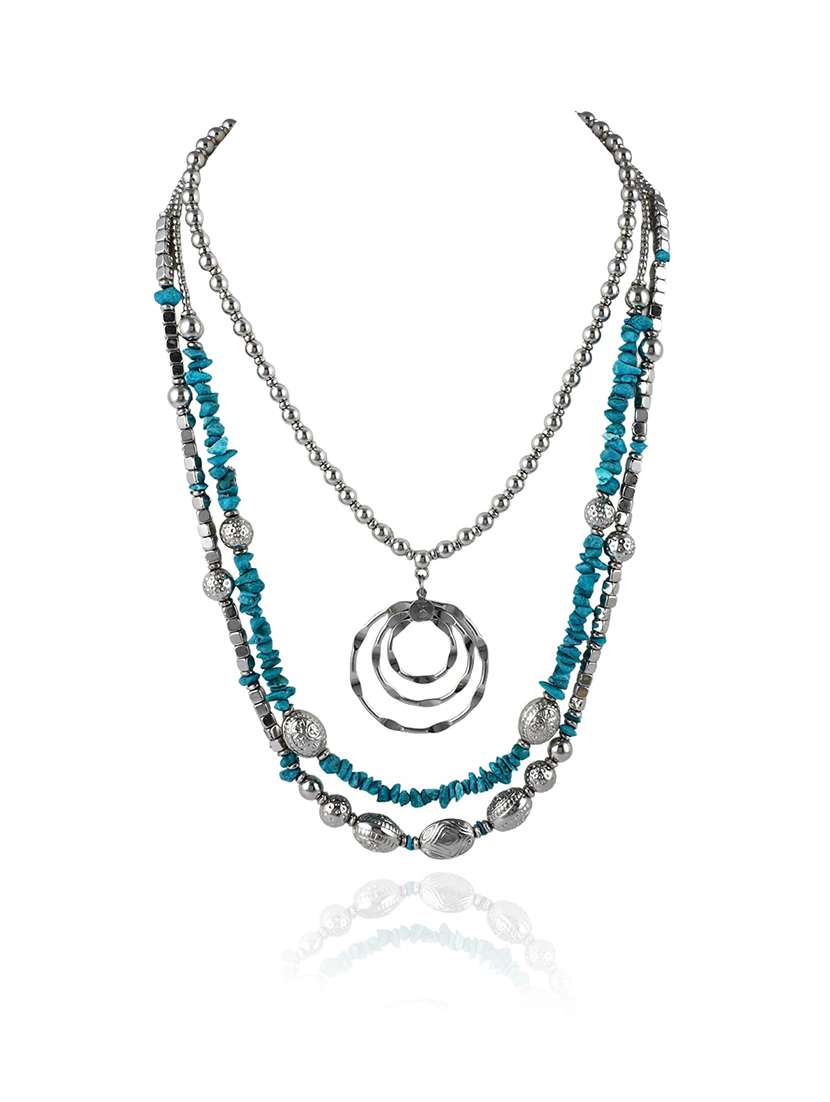 blue beaded multi layer metal beads statement necklace for women - 22499738 -  Standard Image - 5
