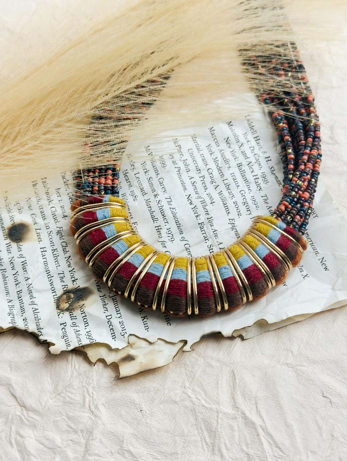 statement beads fabric metal necklace multicolor