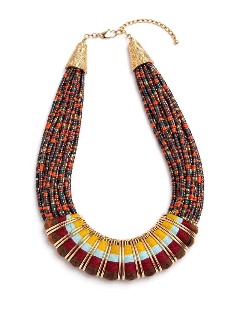 Statement Beads Fabric Metal Necklace Multicolor - 22499740 -  Standard Image - 3