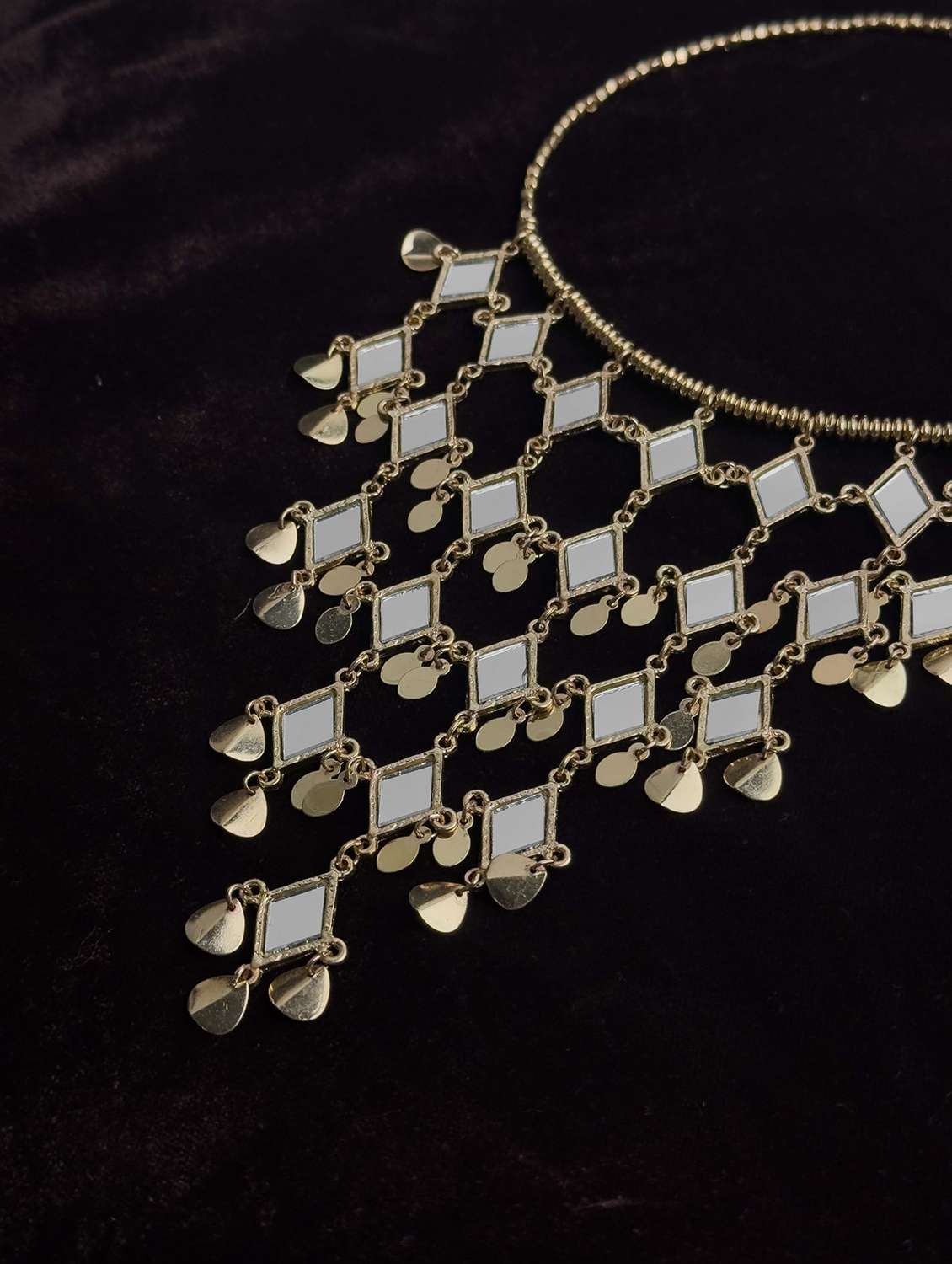 gold plated metal mirror beads statement fringe necklace - 22499742 -  Standard Image - 3