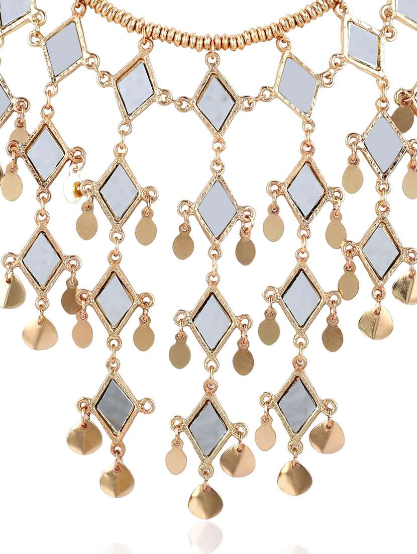 gold plated metal mirror beads statement fringe necklace - 22499742 -  Standard Image - 5