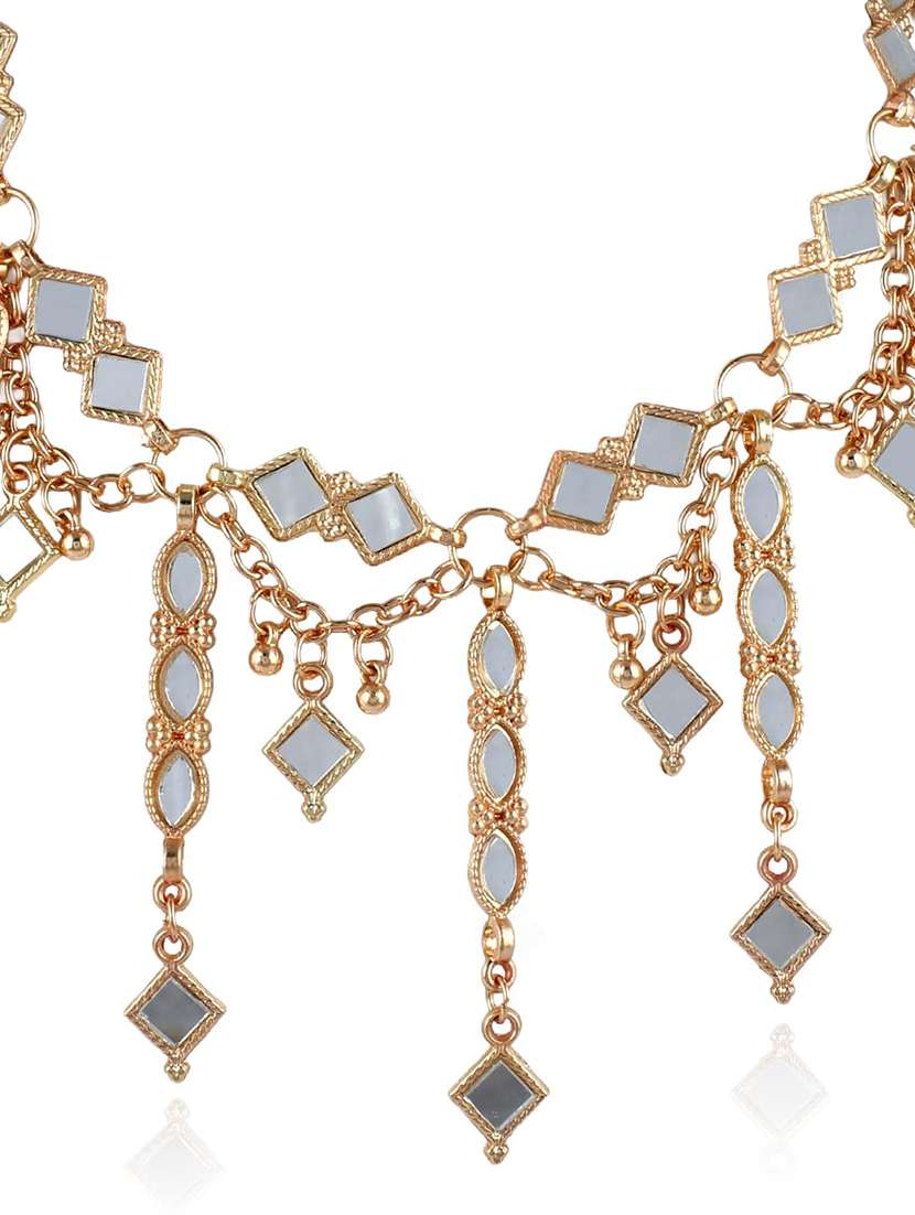  golden metal & mirror beads choker necklace - 22499743 -  Standard Image - 3