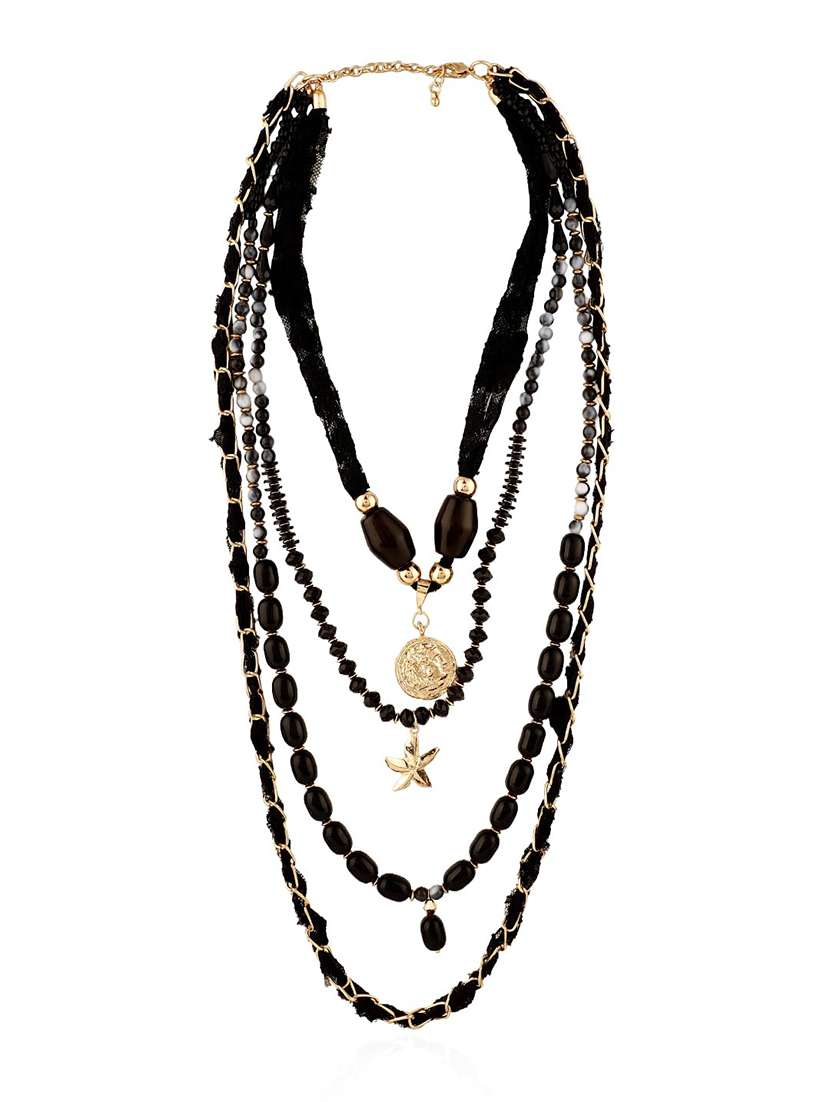 black cotton thread metal beads layered statement necklace - 22499750 -  Standard Image - 3