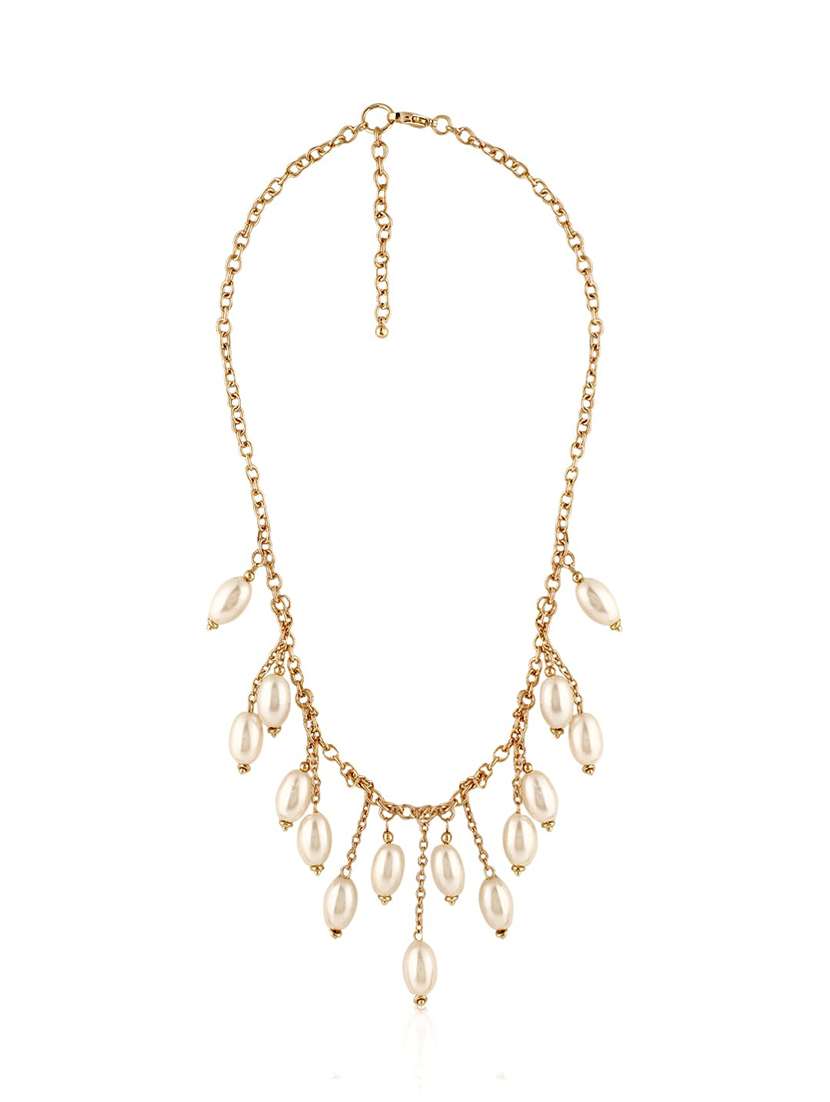 white pearl beads statement necklace with gold chain - 22499751 -  Standard Image - 3
