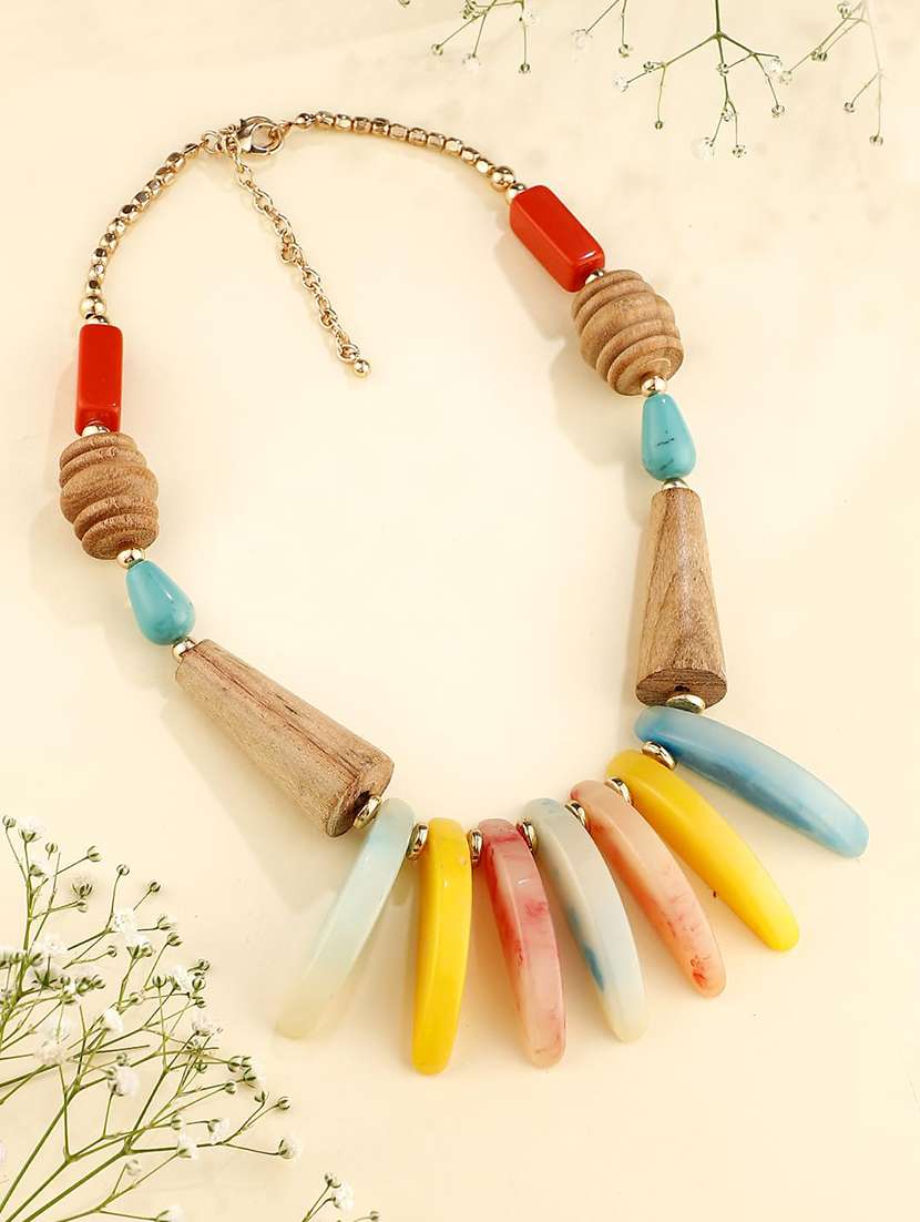 multicolor wood & resin beads necklace boho statement necklace