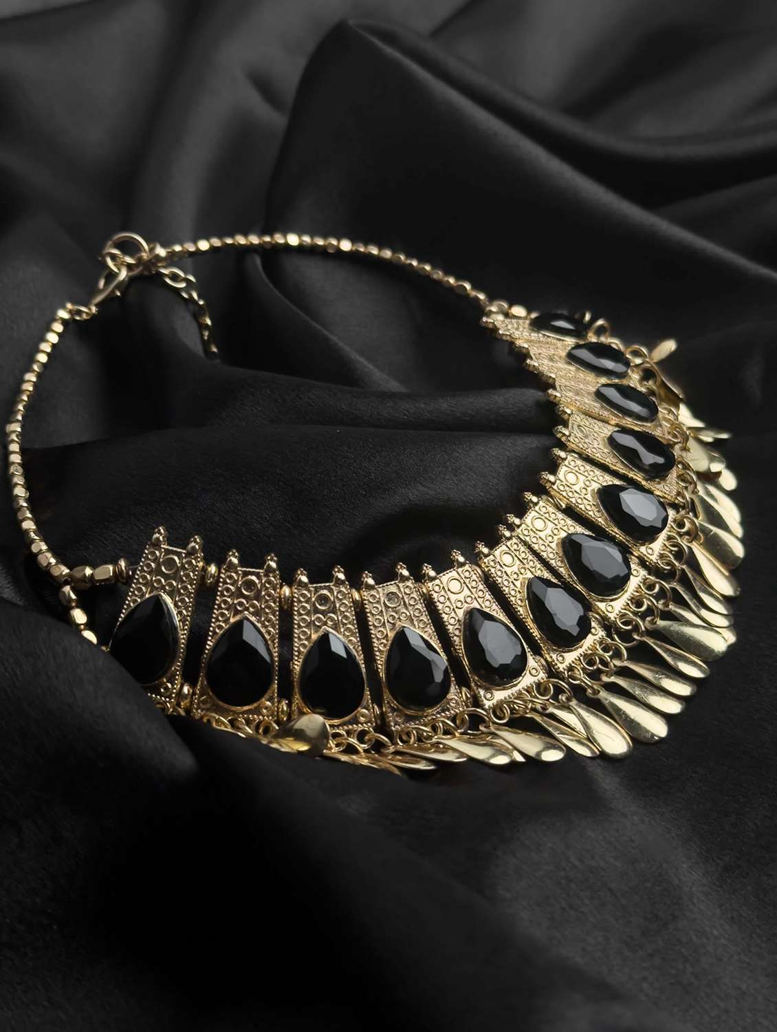 gold plated brass metal & cut beads statement choker necklace for women