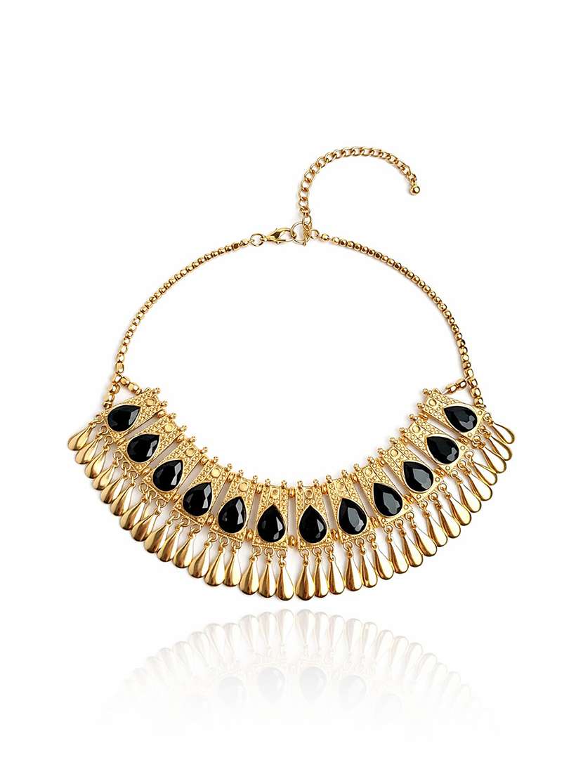 gold plated brass metal & cut beads statement choker necklace for women - 22499753 -  Standard Image - 3