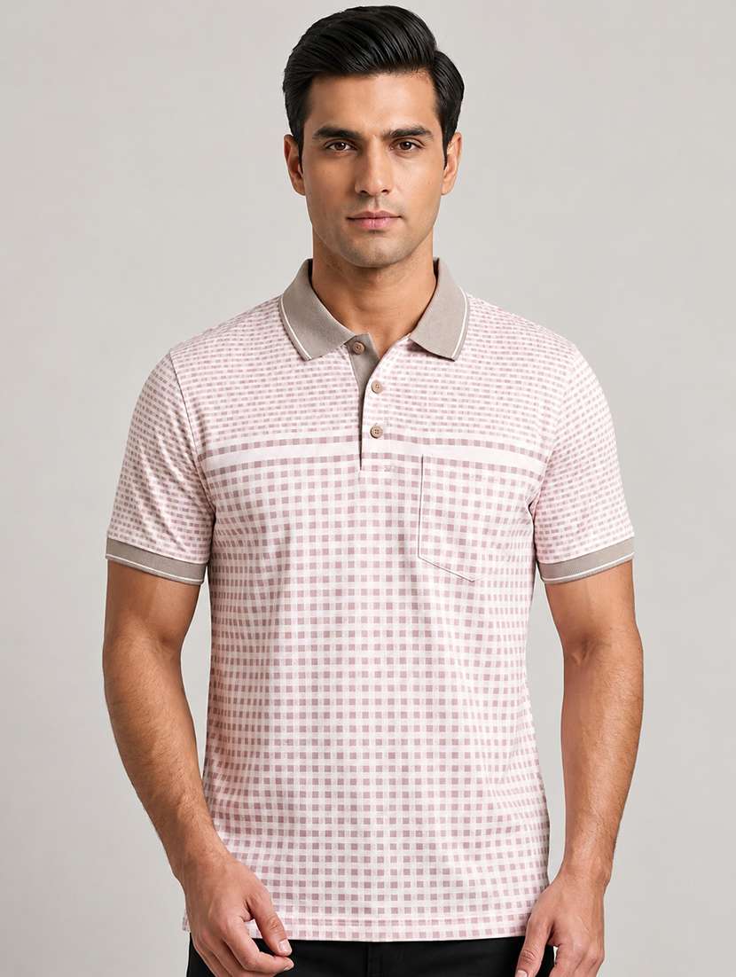 men checkered short sleeve regular fit polo t-shirt